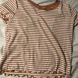 Coral and white striped tee